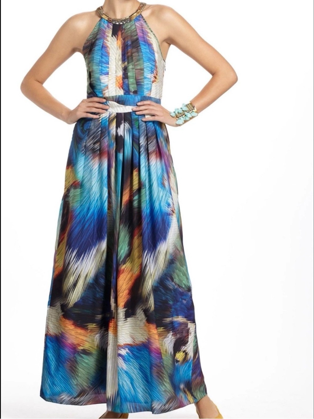 Ranna Gill Tropicalia Maxi Dress with Blue & Teal Accents